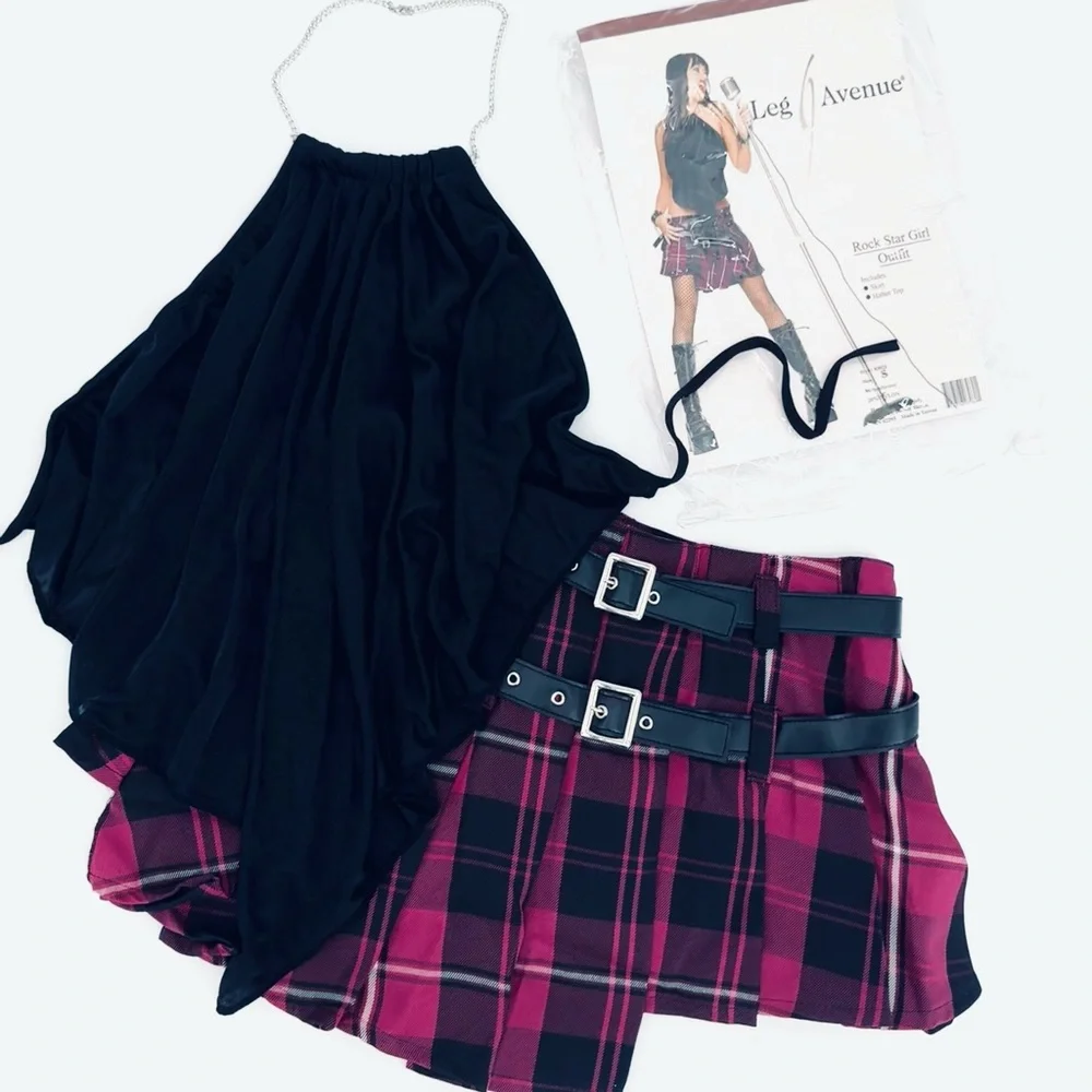 NWT 2 Pc. ‘90s Rock Star Pleated Mini Skirt and Halter Top Costume